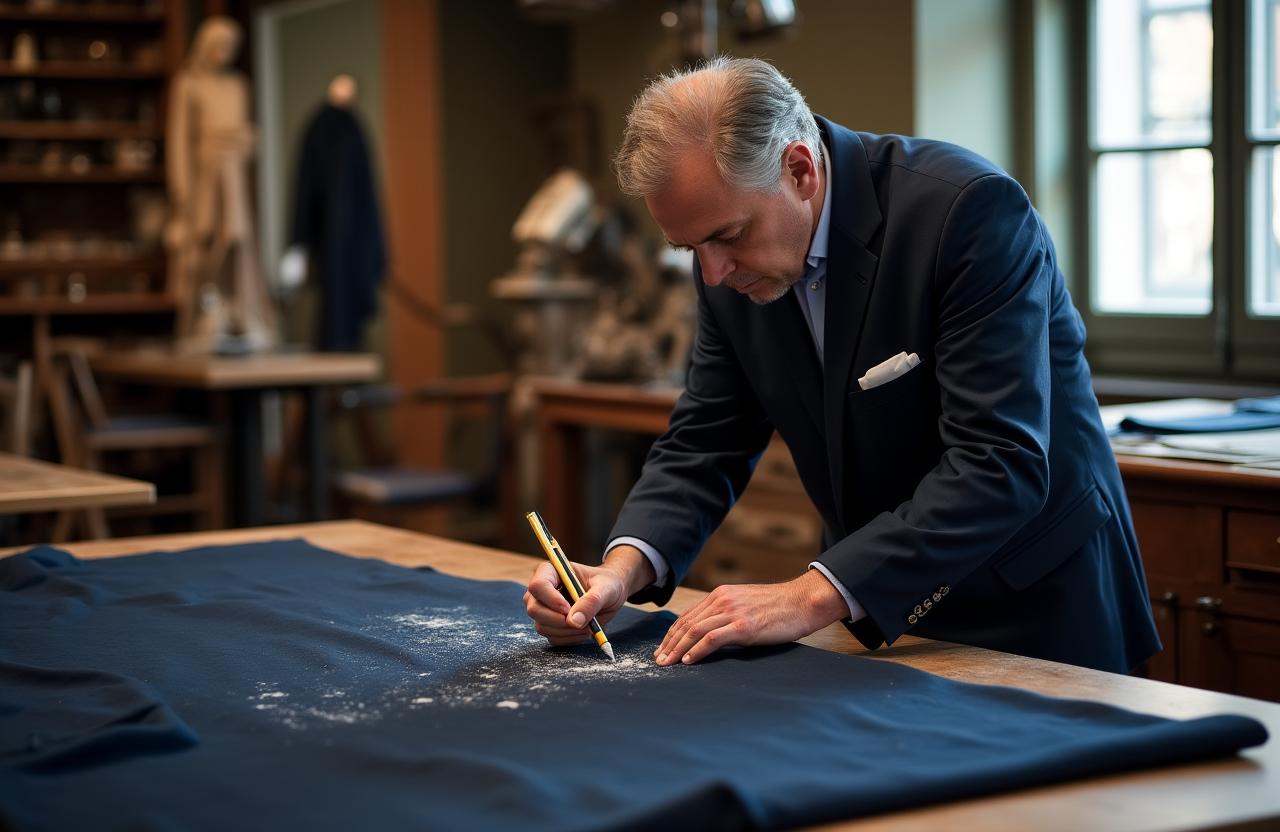 Artigiano sarto al lavoro in un atelier di Roma